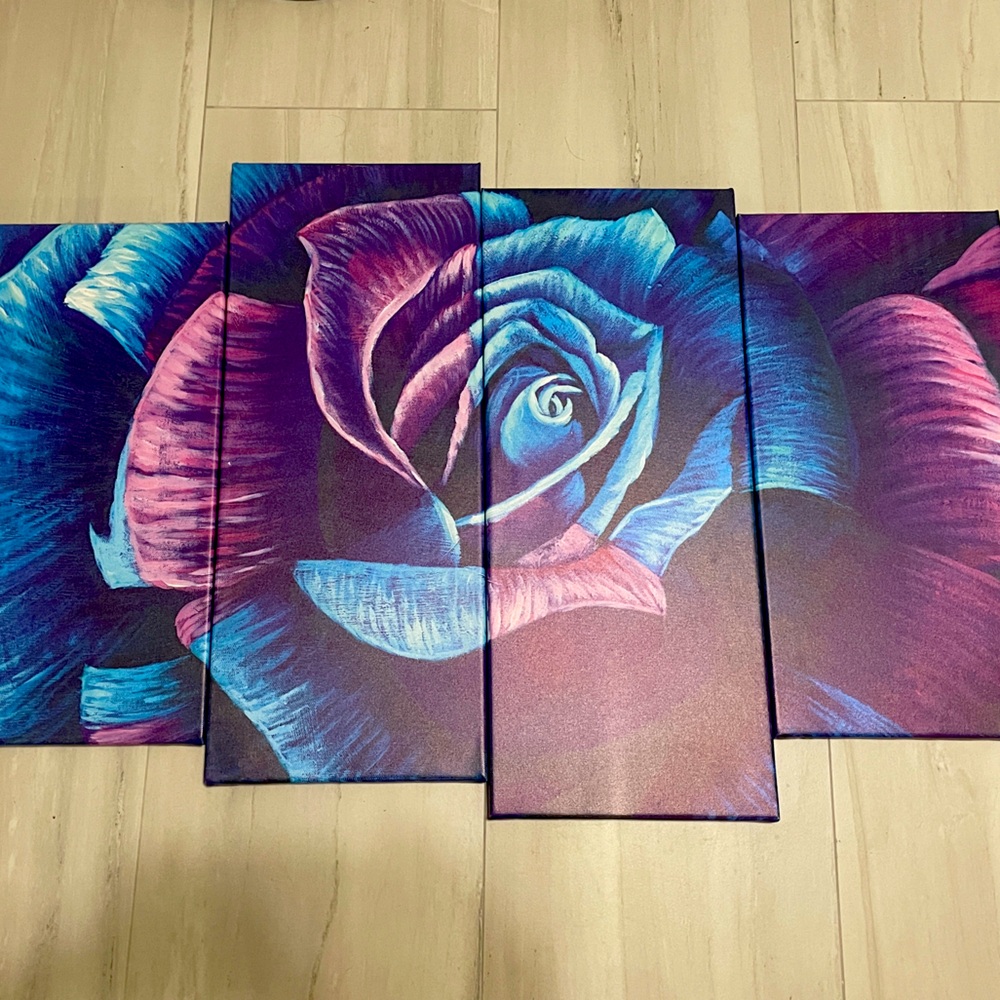 4-Panel Rose Flower Wall Decor